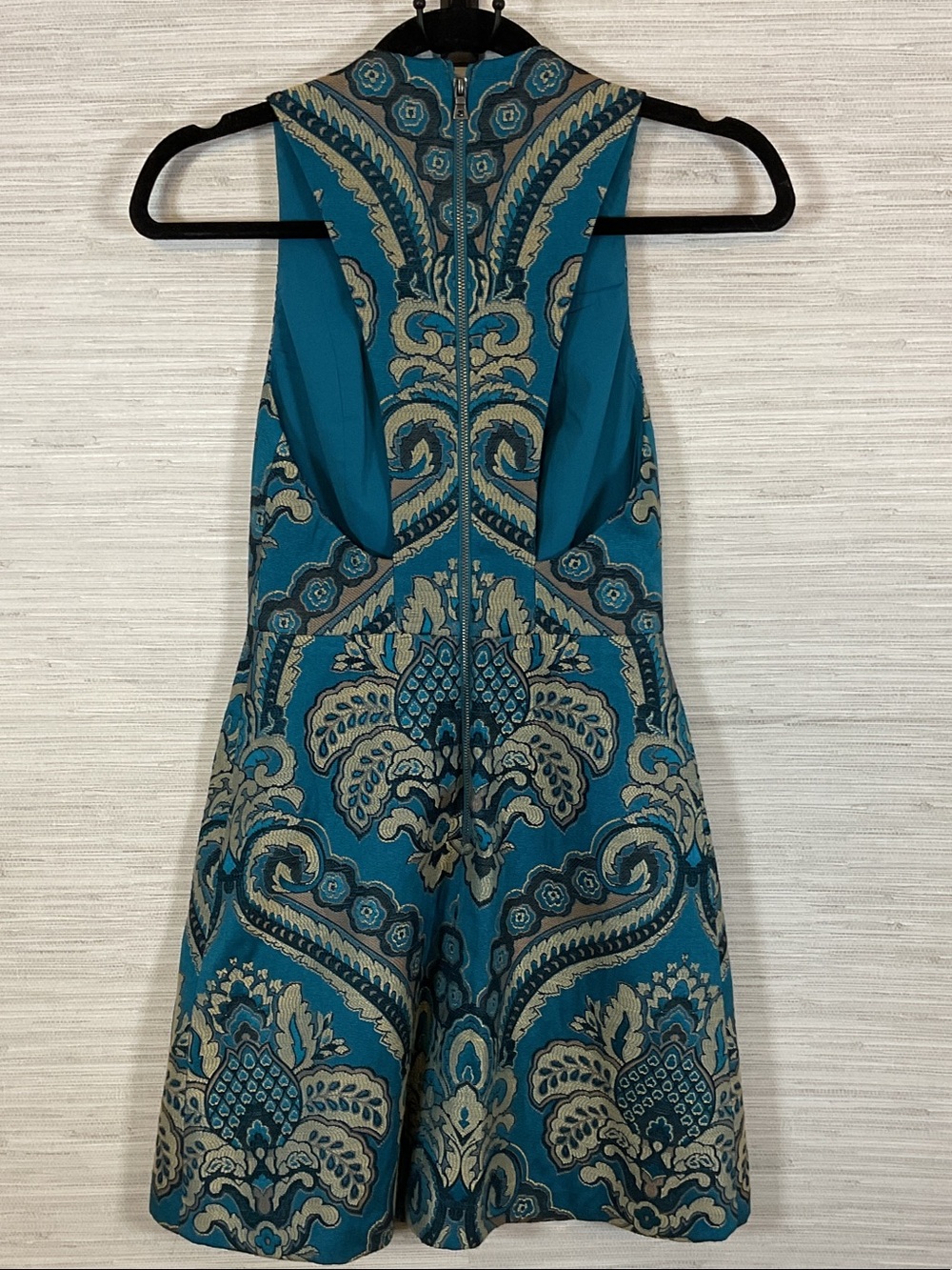 Alice + Olivia Natalee Brocade A Line Sleeveless Mini Dress Turquoise Sz 0 - Picture 11 of 14